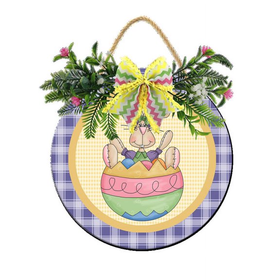 Eveokoki Spring Wreaths Sign for Front Door Farmhouse Spring Door Hanger Decor Rustic Wooden Easter Bunny Hanging Door Wall Sign for Spring Seasons Holiday 11In