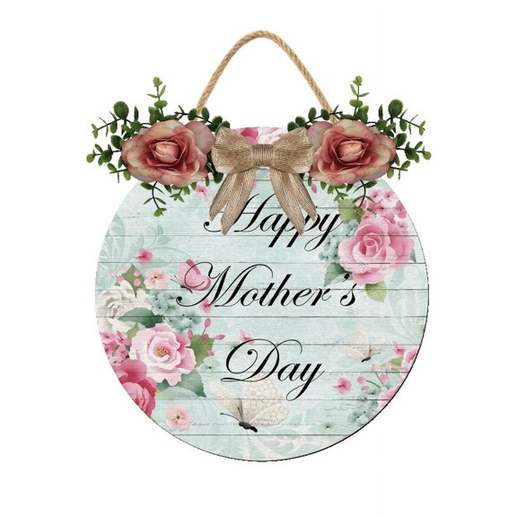 Eveokoki Spring Wreaths Sign for Front Door Farmhouse Spring Door Hanger Decor Rustic Wooden Happy Mother's Day Hanging Door Wall Sign for Spring Seasons Holiday 11In