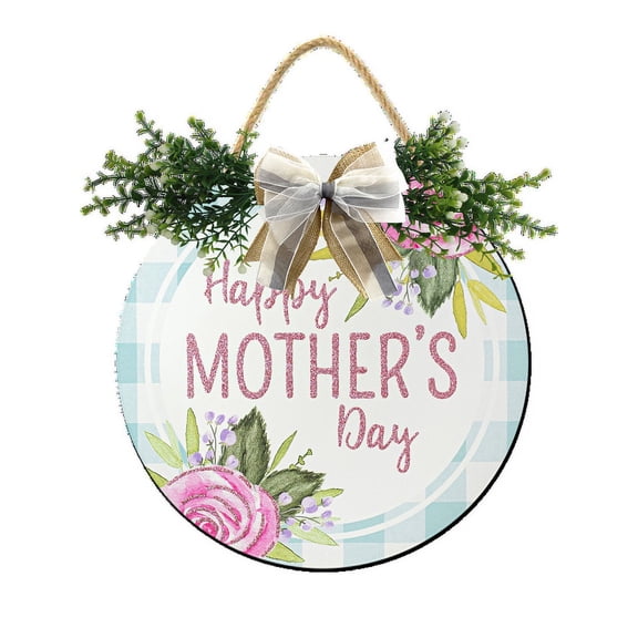 Eveokoki Spring Wreaths Sign for Front Door Farmhouse Spring Door Hanger Decor Rustic Wooden Happy Mother's Day Hanging Door Wall Sign for Spring Seasons Holiday 11In