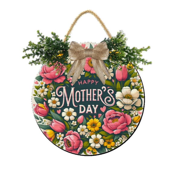 Eveokoki Spring Wreaths Sign for Front Door Farmhouse Spring Door Hanger Decor Rustic Wooden Happy Mother's Day Hanging Door Wall Sign for Spring Seasons Holiday 12In