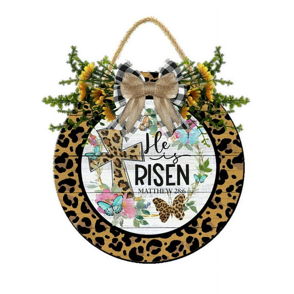 Eveokoki Spring Wreaths Sign for Front Door Farmhouse Spring Door Hanger Decor Rustic Wooden He Is Risen Hanging Door Wall Sign for Spring Seasons Holiday 12In