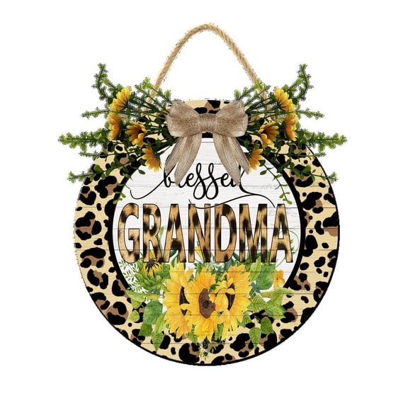Eveokoki Spring Wreaths Sign for Front Door Farmhouse Spring Door Hanger Decor Rustic Wooden Blessed Grandma Hanging Door Wall Sign for Spring Seasons Holiday 11In