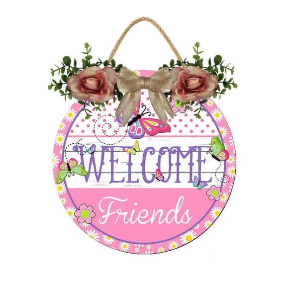 Eveokoki Spring Wreaths Sign for Front Door Farmhouse Spring Door Hanger Decor Rustic Wooden Spring Welcome Friends Hanging Door Wall Sign for Spring Seasons Holiday 12In