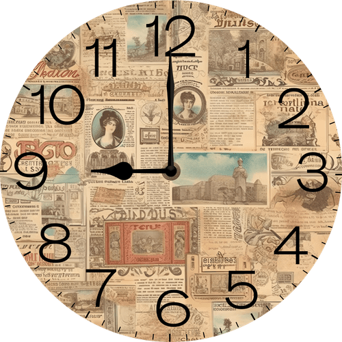 Eveokoki Stamp Old Paper Wood Wall Clock 10in Battery Operated Non-Ticking Wall Clock, Rustic Farmhouse Style Wall Clocks for Bedroom, Bathroom, Living Room, Home Office, School