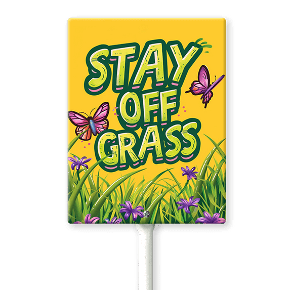 Eveokoki Stay Off Grass Sign with Metal Stakes, 4.6"x 6" Stay Off Grass Aluminum Signs for Yard, Weatherproof, Sturdy