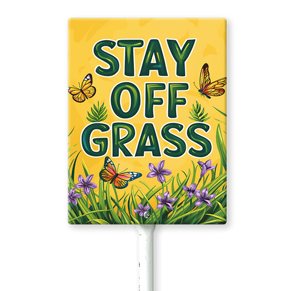 Eveokoki Stay Off Grass Sign with Metal Stakes, 4.6"x 6" Stay Off Grass Aluminum Signs for Yard, Weatherproof, Sturdy