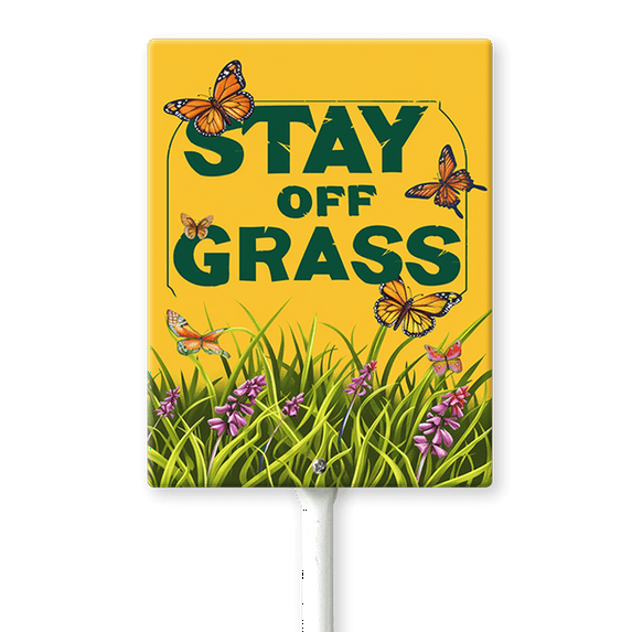 Eveokoki Stay Off Grass Sign with Metal Stakes, 7"x 8.8" Stay Off Grass Aluminum Signs for Yard, Weatherproof, Sturdy