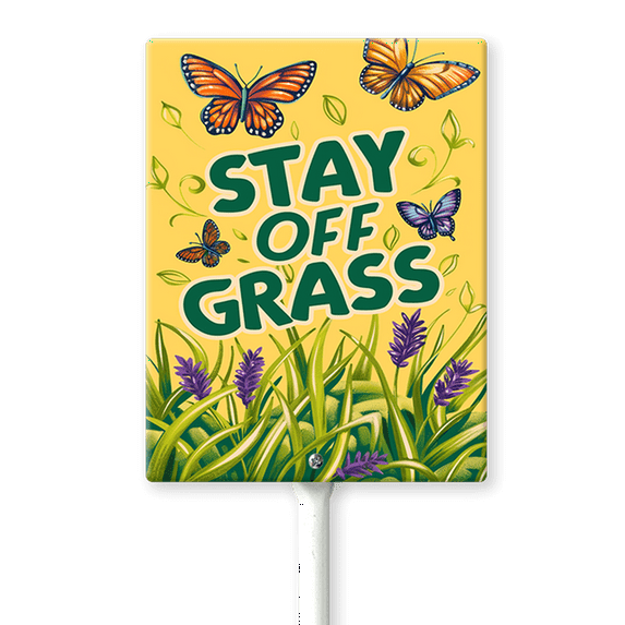 Eveokoki Stay Off Grass Sign with Metal Stakes, 7"x 8.8" Stay Off Grass Aluminum Signs for Yard, Weatherproof, Sturdy
