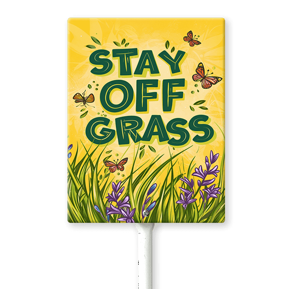 Eveokoki Stay Off Grass Sign with Metal Stakes, 8"x 12" Stay Off Grass Aluminum Signs for Yard, Weatherproof, Sturdy
