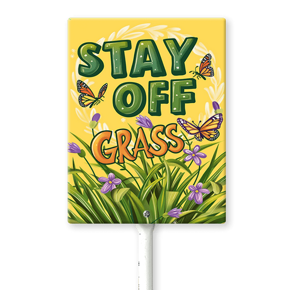 Eveokoki Stay Off Grass Sign with Metal Stakes, 8"x 12" Stay Off Grass Aluminum Signs for Yard, Weatherproof, Sturdy