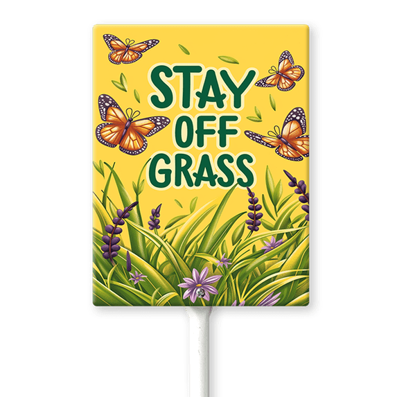 Eveokoki Stay Off Grass Sign with Metal Stakes, 8"x 12" Stay Off Grass Aluminum Signs for Yard, Weatherproof, Sturdy