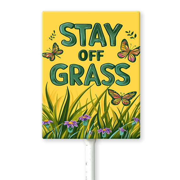 Eveokoki Stay Off Grass Sign with Metal Stakes, 8"x 12" Stay Off Grass Aluminum Signs for Yard, Weatherproof, Sturdy