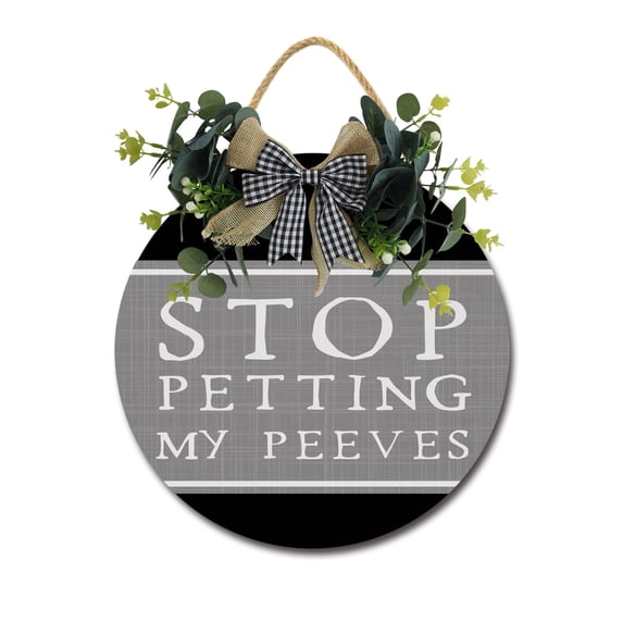 Eveokoki Stop Petting My Peeves Sign Farmhouse Wood Sign Front Porch Decor Rustic Wooden Sign Wall Decor Hanging Wooden Decorations with Bow-Knot for Home Porch Wall Door, 12 x 12 Inch