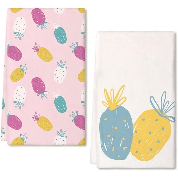 Eveokoki Summer Fruits Pineapple Kitchen Dish Towels, 16 x 24 Inch Seasonal Spring Summer Ultra Absorbent Drying Cloth Tea Towels for Cooking Baking Set of 2