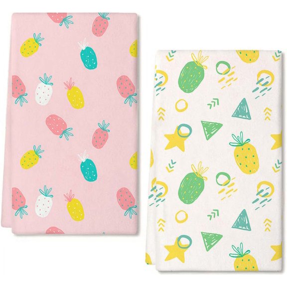 Eveokoki Summer Fruits Pineapple Kitchen Dish Towels, 16 x 24 Inch Seasonal Spring Summer Ultra Absorbent Drying Cloth Tea Towels for Cooking Baking Set of 2