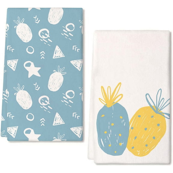 Eveokoki Summer Fruits Pineapple Kitchen Dish Towels, 16 x 24 Inch Seasonal Spring Summer Ultra Absorbent Drying Cloth Tea Towels for Cooking Baking Set of 2