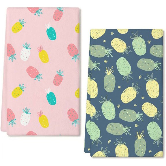 Eveokoki Summer Fruits Pineapple Kitchen Dish Towels, 16 x 24 Inch Seasonal Spring Summer Ultra Absorbent Drying Cloth Tea Towels for Cooking Baking Set of 2