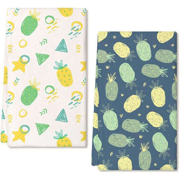 Eveokoki Summer Fruits Pineapple Kitchen Dish Towels, 16 x 24 Inch Seasonal Spring Summer Ultra Absorbent Drying Cloth Tea Towels for Cooking Baking Set of 2