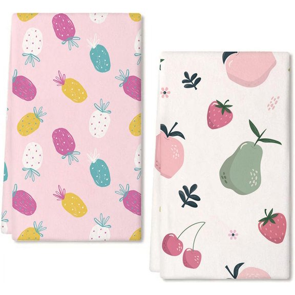 Eveokoki Summer Fruits Pineapple Kitchen Dish Towels, 16 x 24 Inch Seasonal Spring Summer Ultra Absorbent Drying Cloth Tea Towels for Cooking Baking Set of 2