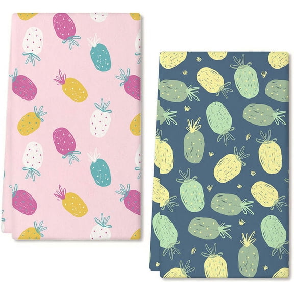 Eveokoki Summer Fruits Pineapple Kitchen Dish Towels, 16 x 24 Inch Seasonal Spring Summer Ultra Absorbent Drying Cloth Tea Towels for Cooking Baking Set of 2