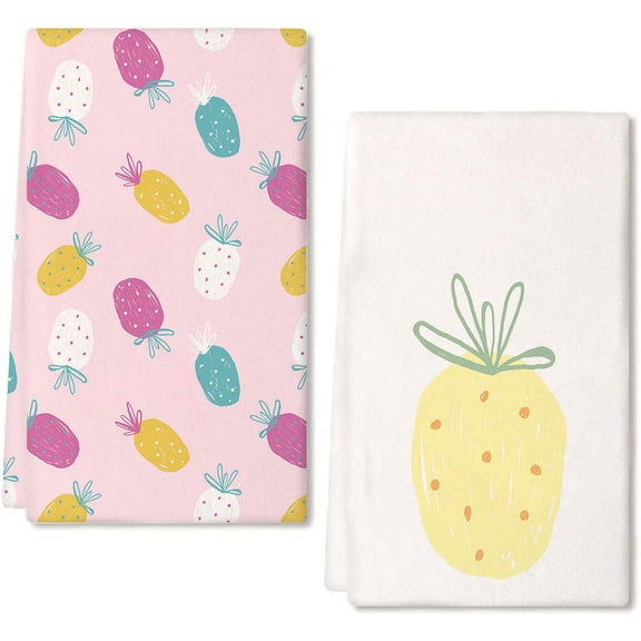 Eveokoki Summer Fruits Pineapple Kitchen Dish Towels, 16 x 24 Inch Seasonal Spring Summer Ultra Absorbent Drying Cloth Tea Towels for Cooking Baking Set of 2