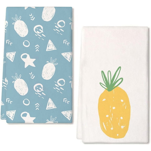 Eveokoki Summer Fruits Pineapple Kitchen Dish Towels, 16 x 24 Inch Seasonal Spring Summer Ultra Absorbent Drying Cloth Tea Towels for Cooking Baking Set of 2