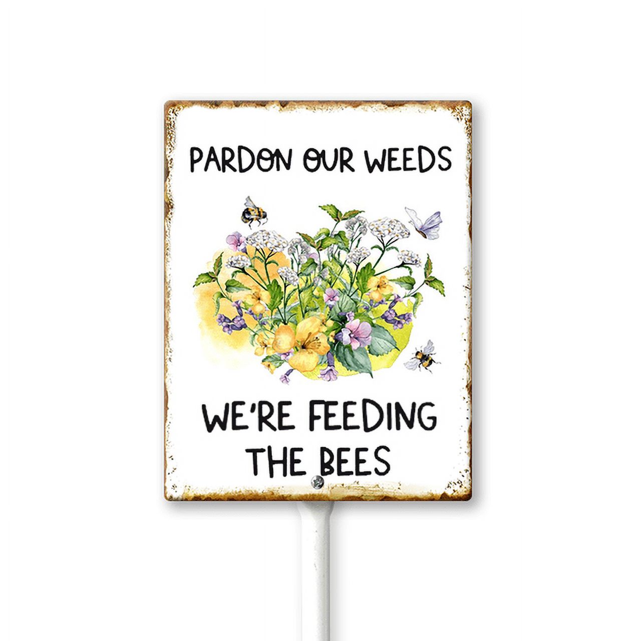 Targa In Metallo Vintage 20x30 Cm ‘Pardon The Weeds – We Are Feeding The Bees’ – Cartello Salviamo Le Api Per Esterno/Interno – Decorazione Rustica