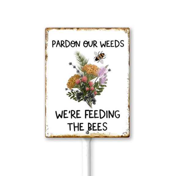 Eveokoki Summer Garden Sign Pardon Our Weeds We're Feeding The Bees Wildflowers Yard Sign with Stakes, Decorative Yard Sign for Outdoor Decoration 4.6 X 6 Inch