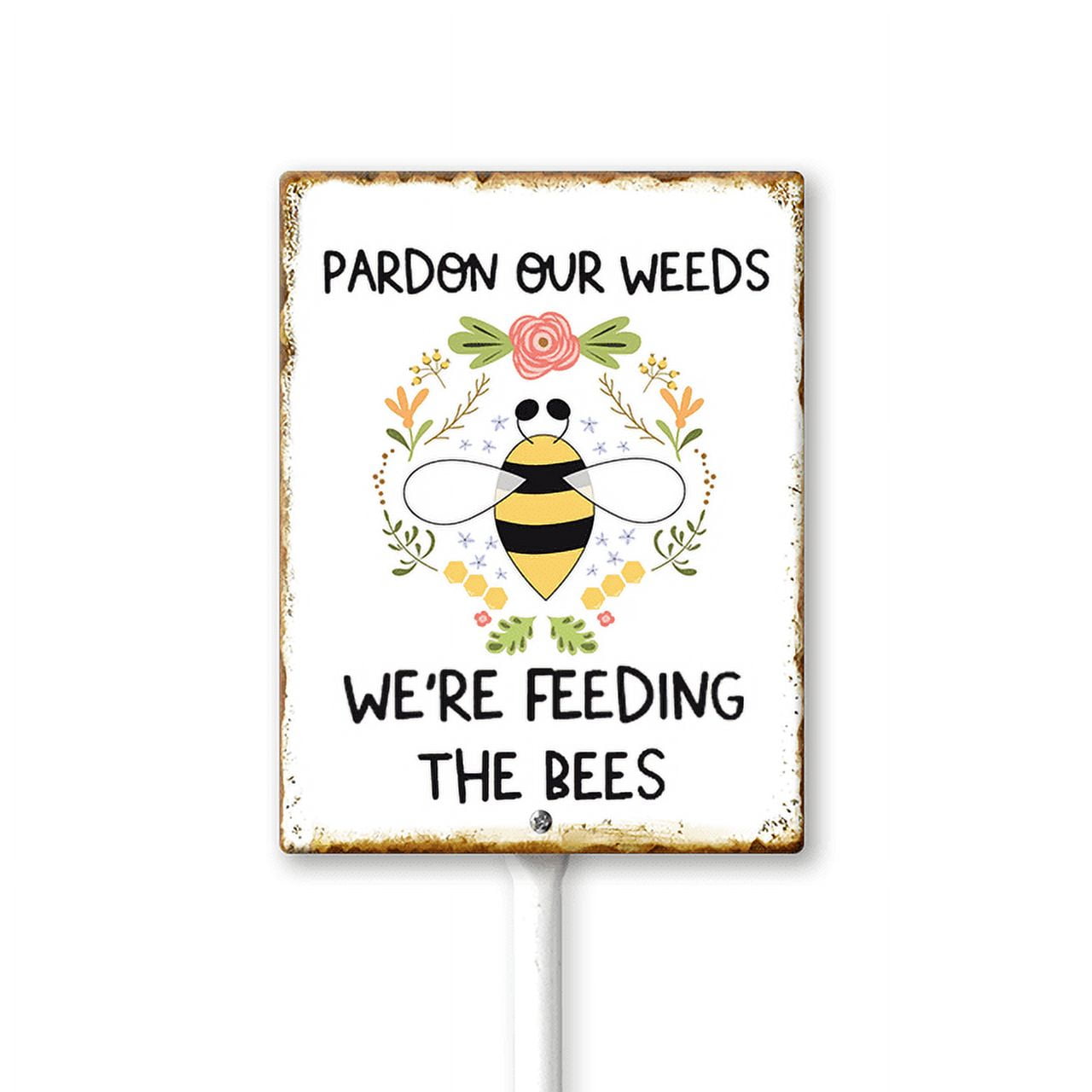 Produktbild von Geroclonup Bienenschild 'Pardon The Weeds' - Aluminium Garten Schild 17,5x22cm