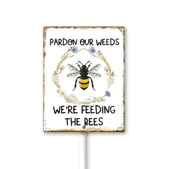 Eveokoki Summer Garden Sign Pardon Our Weeds We're Feeding The Bees Wildflowers Yard Sign with Stakes, Decorative Yard Sign for Outdoor Decoration 4.6 X 6 Inch