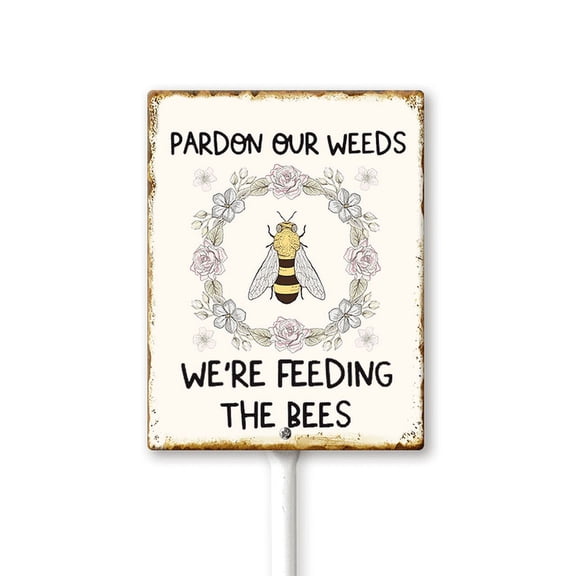 Eveokoki Summer Garden Sign Pardon Our Weeds We're Feeding The Bees Wildflowers Yard Sign with Stakes, Decorative Yard Sign for Outdoor Decoration 7 X 8.8 Inch