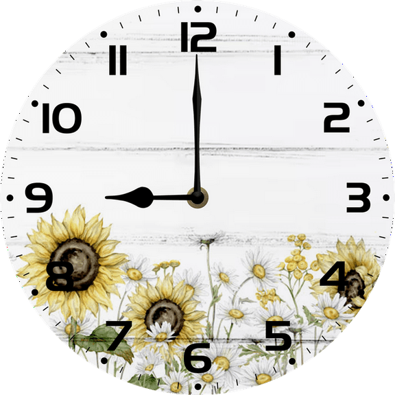 Eveokoki Sunflower Kitchen Decor Round Wall Clock 10 Inch Silent Non Ticking Battery Operated Wood Clock for Bedroom Bathroom Living Room