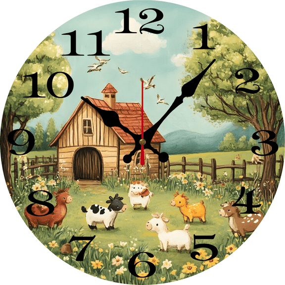 Eveokoki 12 Inch Animals Barn Silent Non Ticking Round Quartz Wooden Wall Clocks Battery Operated Easy to Read Retro Decorative Home Decor for Living Room,Bedroom,Kids Room