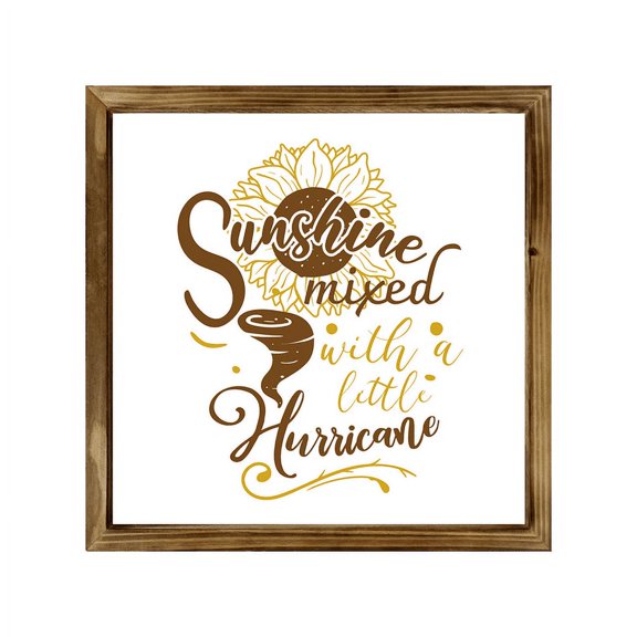Eveokoki Sunshine Mixed With A Little Hurricane Sign 16 Inch, Rustic Farmhouse Decor for the Home Sign, Wall Decorations, Modern Farmhouse Wall Decor, Rustic Wall Hanging Sign with Solid Wood Frame