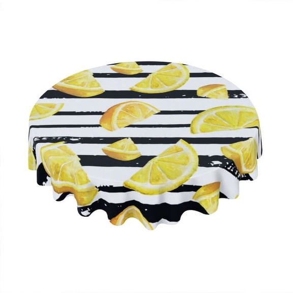 Eveokoki Tablecloth Round 60 Inch Watercolor Table Cloth Waterproof Fabric Farmhouse Lemon Tablecloths Decorative for Holiday Home Party