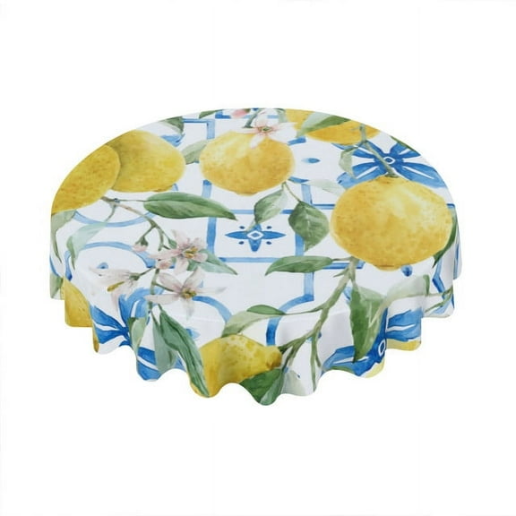 Eveokoki Tablecloth Round 60 Inch Watercolor Table Cloth Waterproof Fabric Farmhouse Lemon Tablecloths Decorative for Holiday Home Party