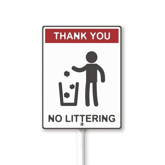 Eveokoki Thank You No Littering Sign with Stake - 8x12 Inch Aluminum No Dumping Signs Outdoor - No Trash Sign - Signs for Private Property