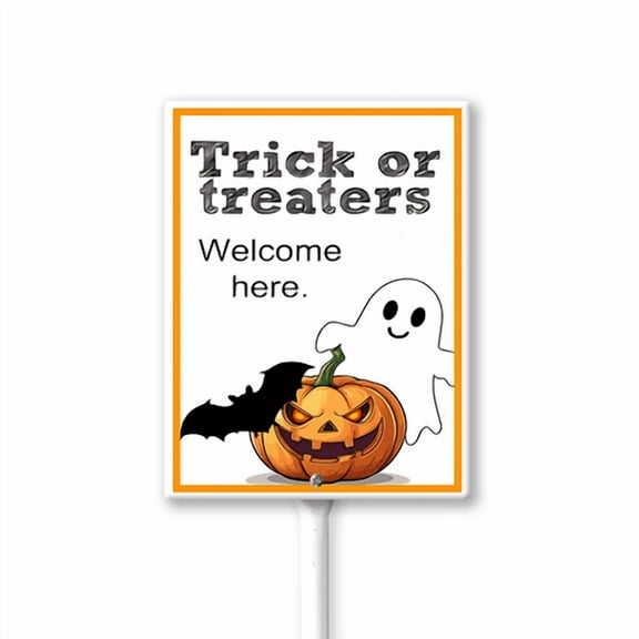 Eveokoki Trick Or Treaters Welcome Here Aluminum Decorative Garden Stakes - Outdoor Halloween Decor for Home, Yard Signs for Garden Lawn Patio 7x8.8Inch