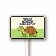 Eveokoki Turtle Crossing Drive Slowly Yard Sign with Stake 12x8inch Rustproof Aluminum Signs Outdoor Sign for Lawn Yard Garden Decor, Easy to Install, Outdoor Use