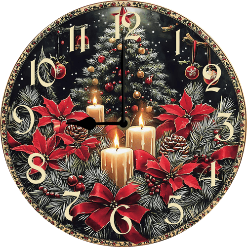Eveokoki Vintage Christmas Wood Wall Clock Frameless Battery Operated Silent Quartz Rustic Farmhouse Round Vintage Clocks for Home Living Room Office Christmas Decorations 10 in