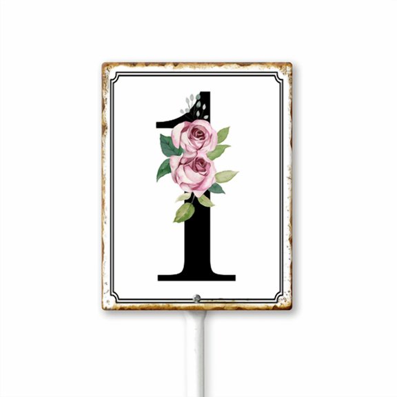 Eveokoki Vintage Number 1 With Roses Sign 8x12Inch Aluminum with Stakes Suitable for Outdoor Parking Lots and Outdoor Tennis Courts and Public Places Number Signs Weatherproof and Easy to Install