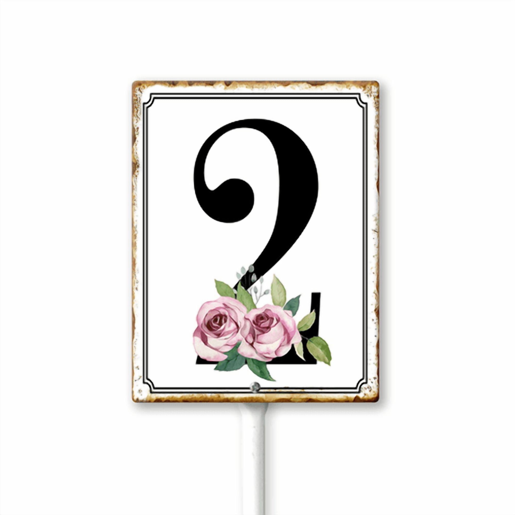Cartoon Number 2 Roses Eveokoki Vintage Number 2 With Roses Sign 8x12Inch Aluminum with Stakes ...