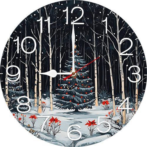 Eveokoki Wall Clock, Christmas Tree Middle Snowy Forest Silent Non Ticking Battery Operated Round Decorative Indoor Outdoor Clocks for Living Room Kitchen Bedroom Bathroom Patio 10"