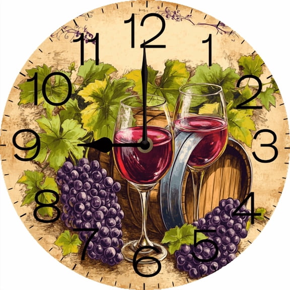 Eveokoki Wall Clock Wine Grape Wood Battery Operated Silent Non-Ticking Clock Decorative for Home Kitchen Living Room Office Bathroom Bedroom 10 Inch