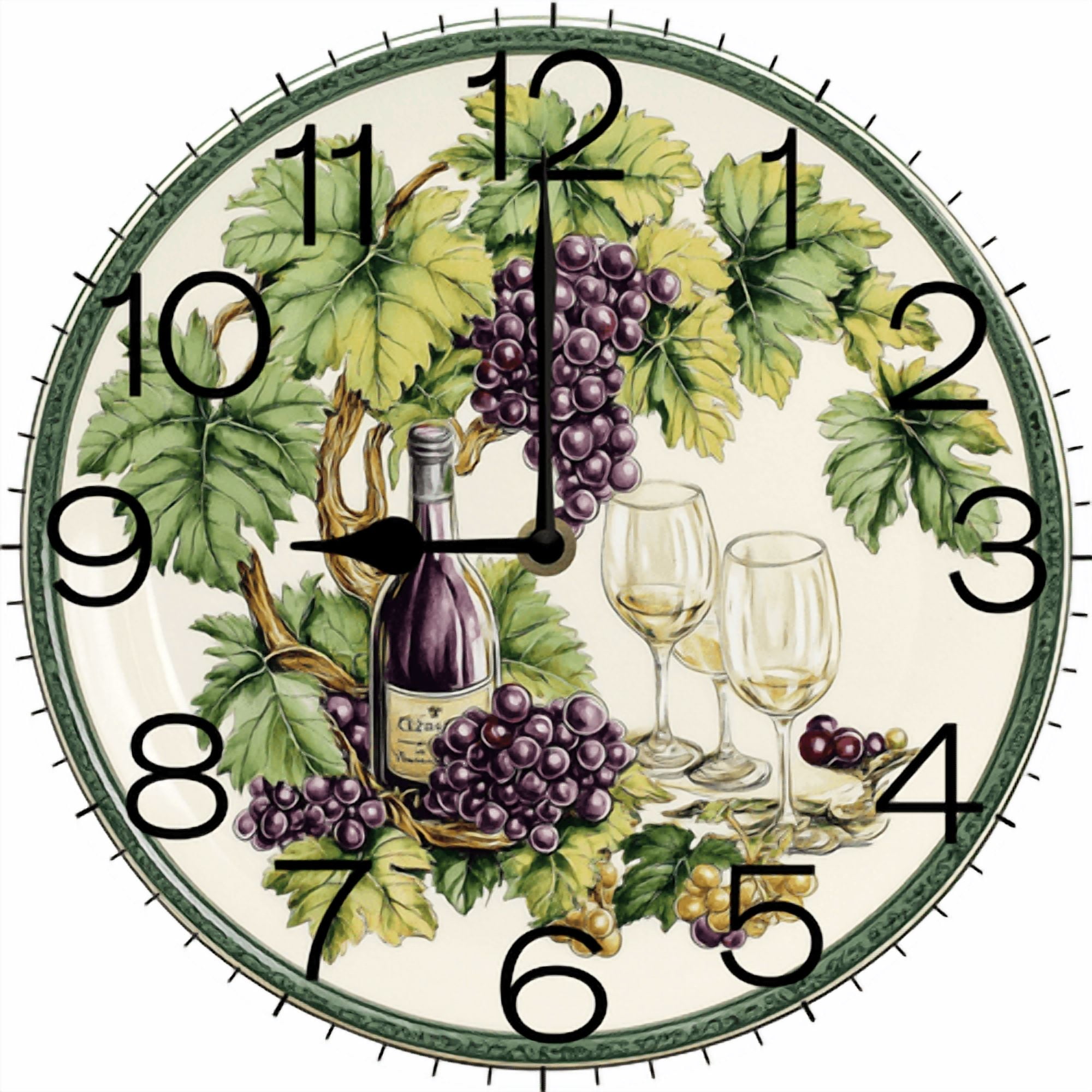 Eveokoki Wall Clock Wine Grape Wood Battery Operated Silent Non-Ticking Clock Decorative for Home Kitchen Living Room Office Bathroom Bedroom 10 Inch