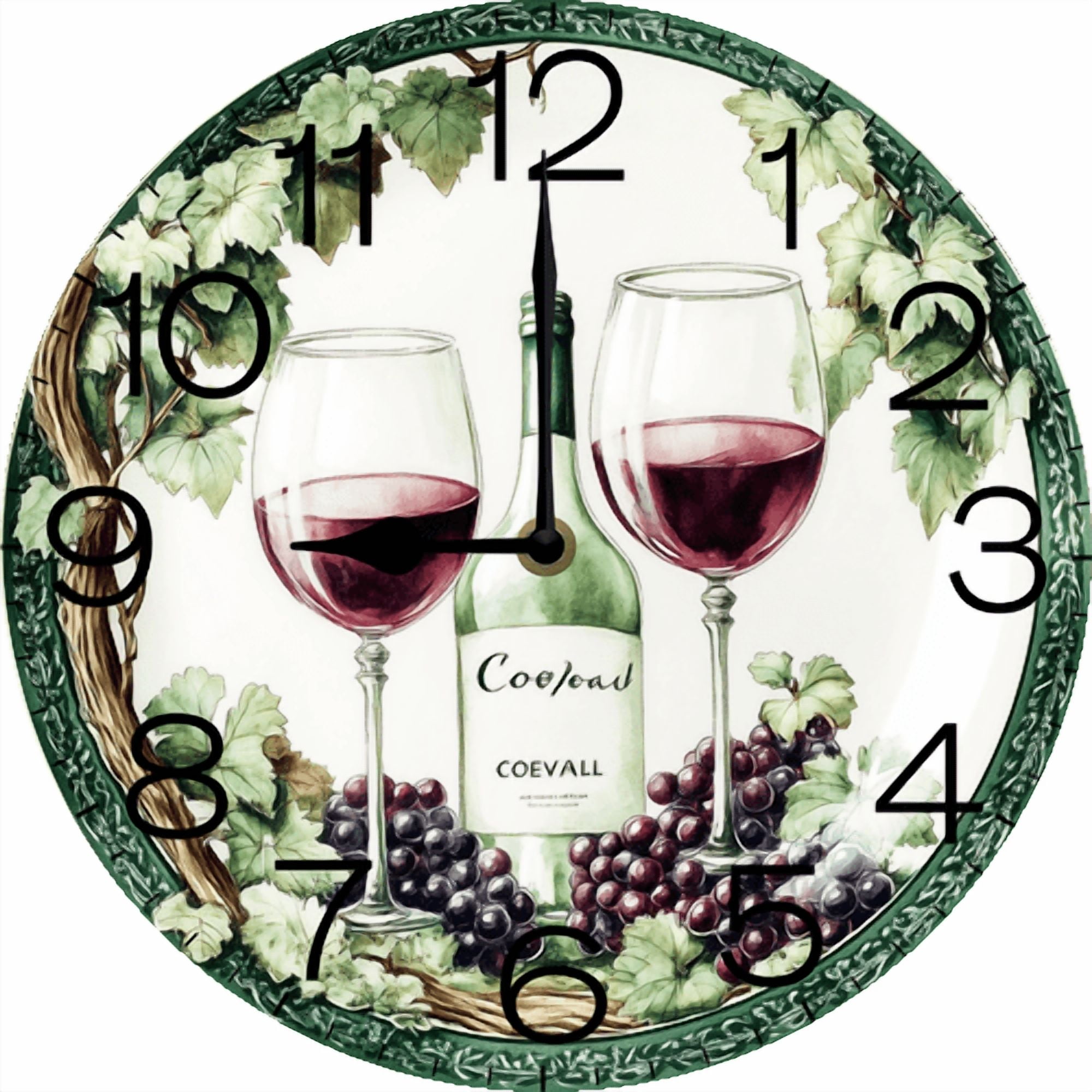 Eveokoki Wall Clock Wine Grape Wood Battery Operated Silent Non-Ticking Clock Decorative for Home Kitchen Living Room Office Bathroom Bedroom 10 Inch