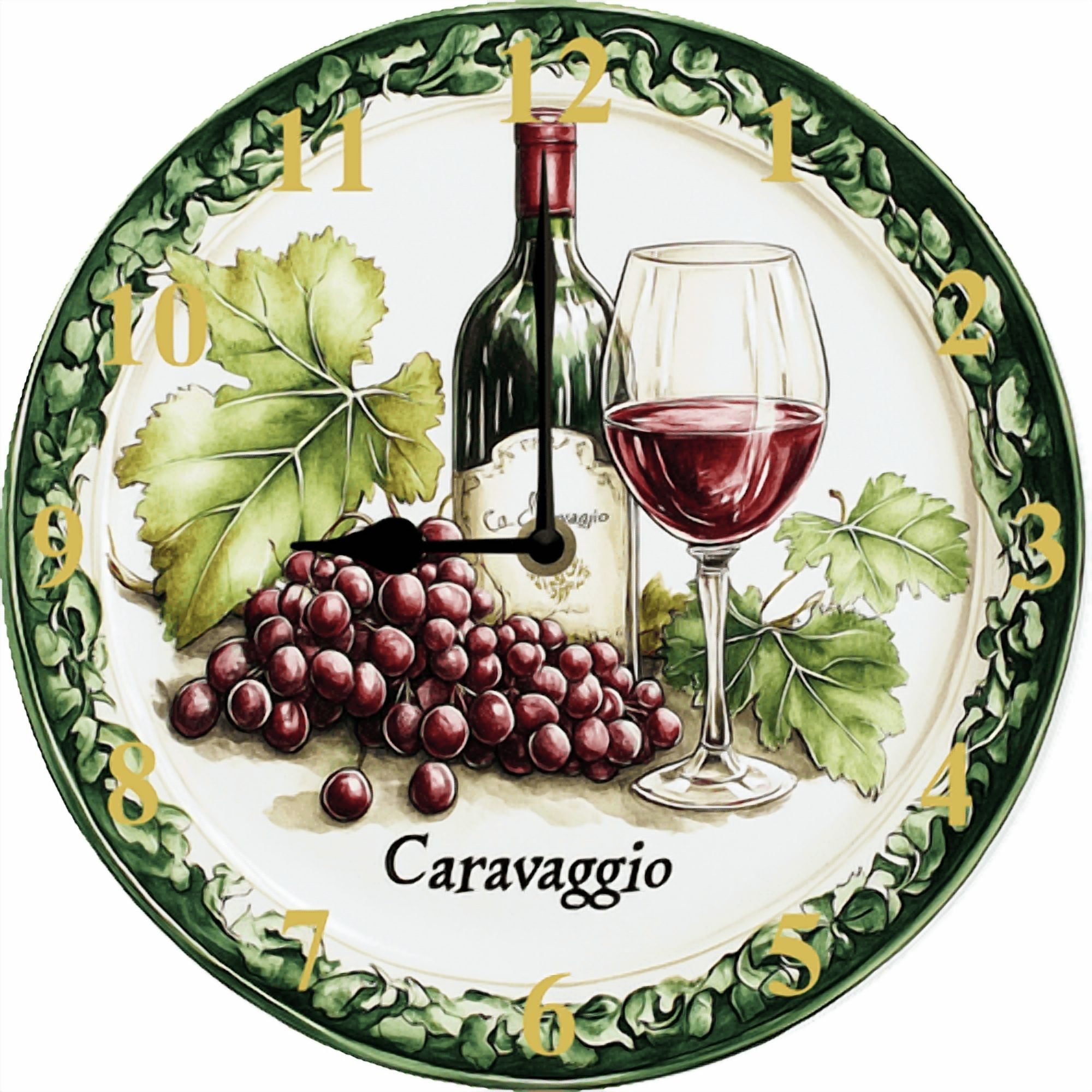 Eveokoki Wall Clock Wine Grape Wood Battery Operated Silent Non-Ticking Clock Decorative for Home Kitchen Living Room Office Bathroom Bedroom 10 Inch