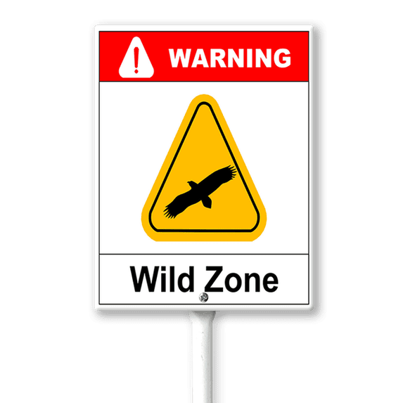 Eveokoki Warning Wild Zone Yard Sign with Stake 7x8.8inch Rustproof Outdoor Aluminum Sign for Yard Garden Lawn Street Outdoor