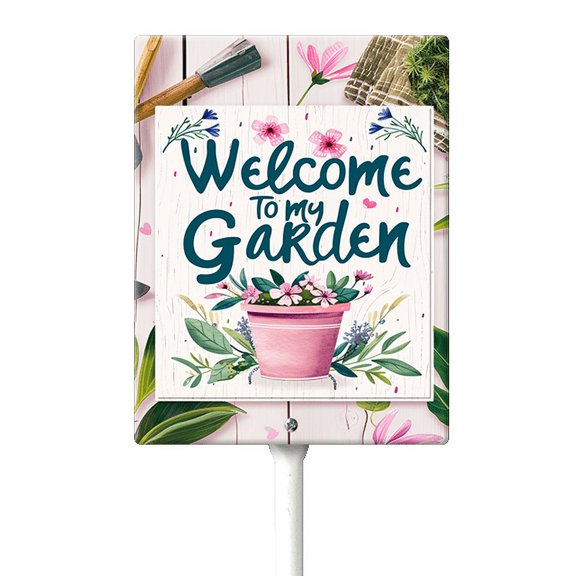 Eveokoki Welcome To My Garden Sign with Stake, Welcome Decoration Yard Art Decor, Indoor Outdoor Decorative Aluminum Lawn Ornament for Yard Pathway Patio Backyard