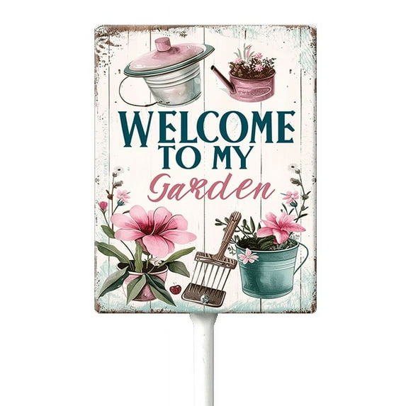 Eveokoki Welcome To My Garden Sign with Stake, Welcome Decoration Yard Art Decor, Indoor Outdoor Decorative Aluminum Lawn Ornament for Yard Pathway Patio Backyard